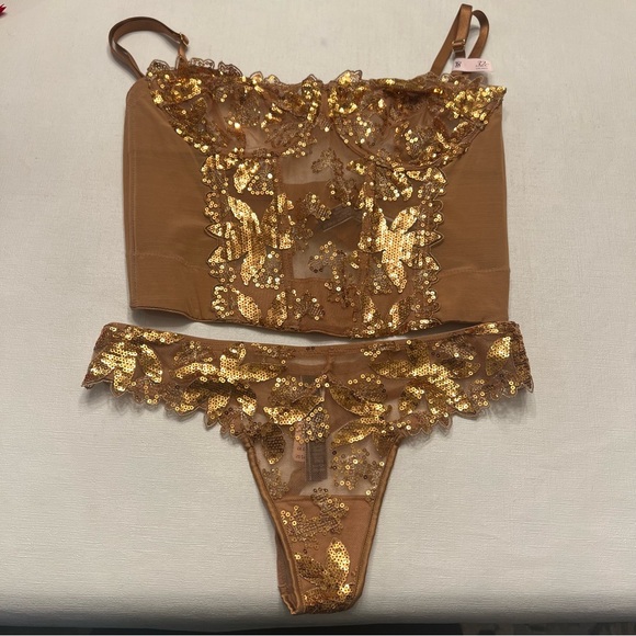 Victoria Secret Sequined Ziggy Glam Floral Embroidery Unlined Corset - Picture 2 of 4